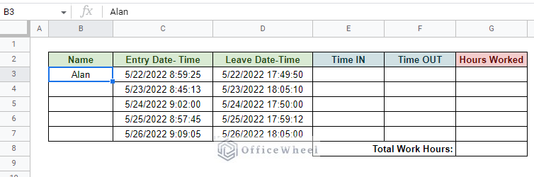 employee total hours worked dataset